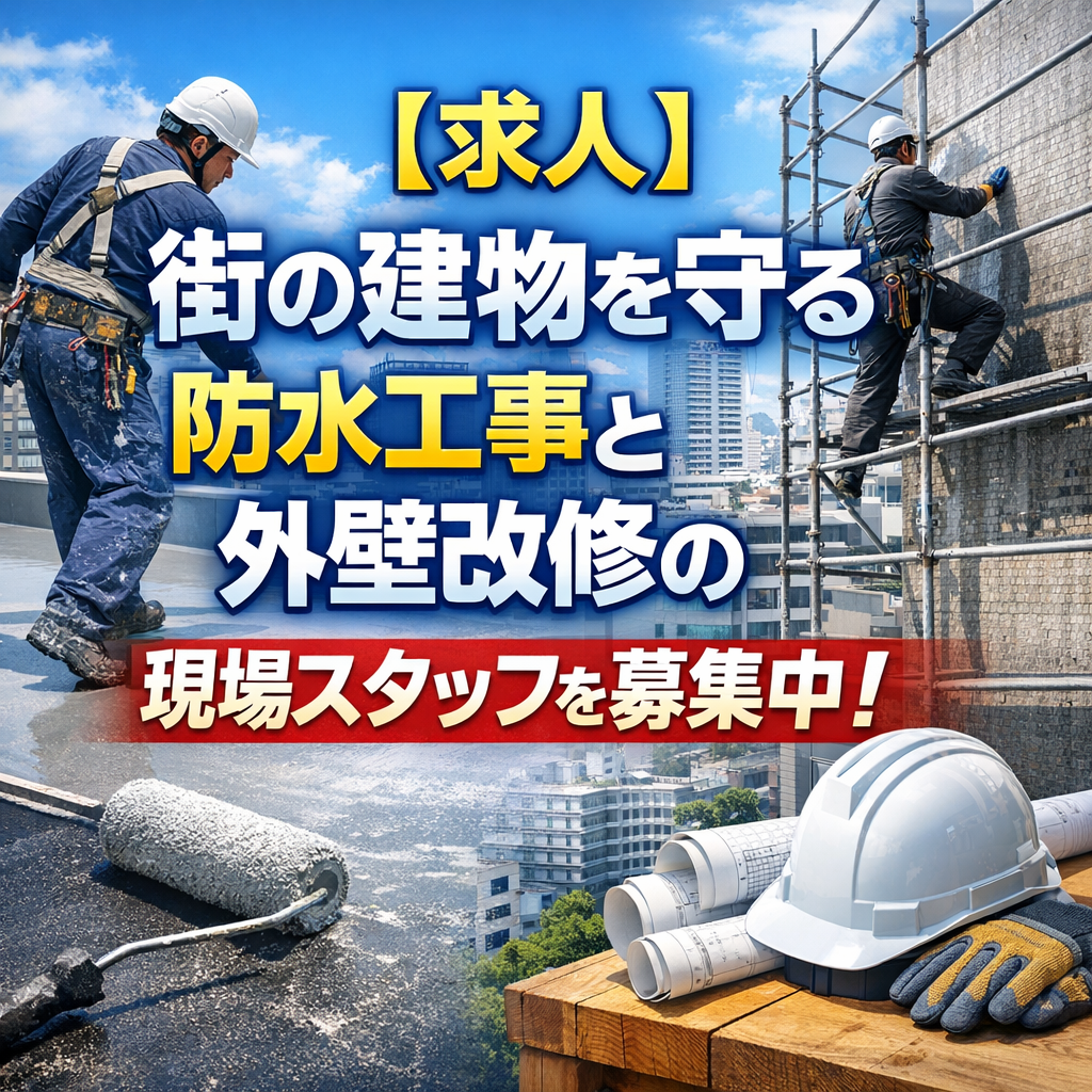 【求人】街の建物を守る防水工事と外壁改修の現場スタッフを募集中!